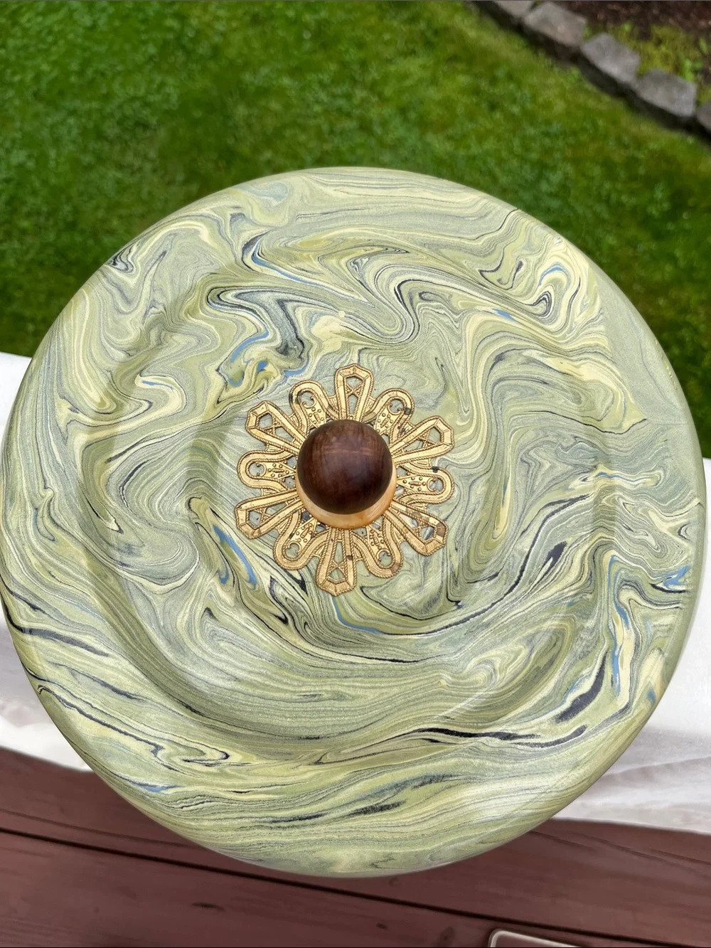 Mackenzie Childs Enamel Dome Cake Carrier Lid Vintage Marbled Paint Splatter